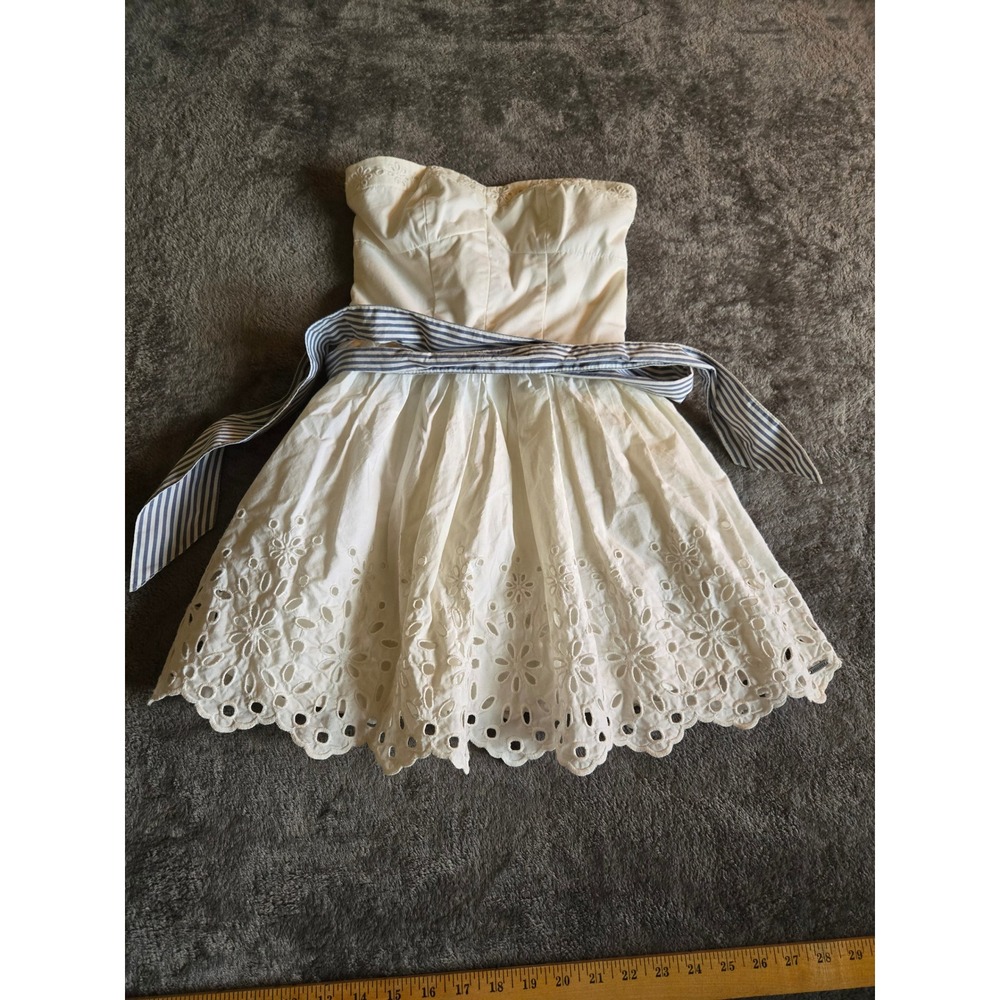 Hollister Dress Women XS White New Vintage 90s Eyelet Strapless Striped Belt
